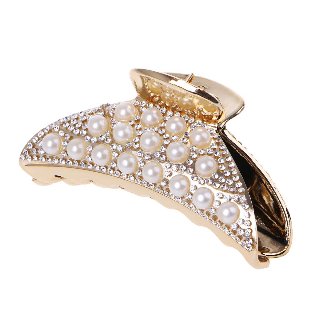VIccoo Popular Faux Pearl Rhinestone Lady Hair Claw Clips Women Elegant Large Grab Clip - Champagne
