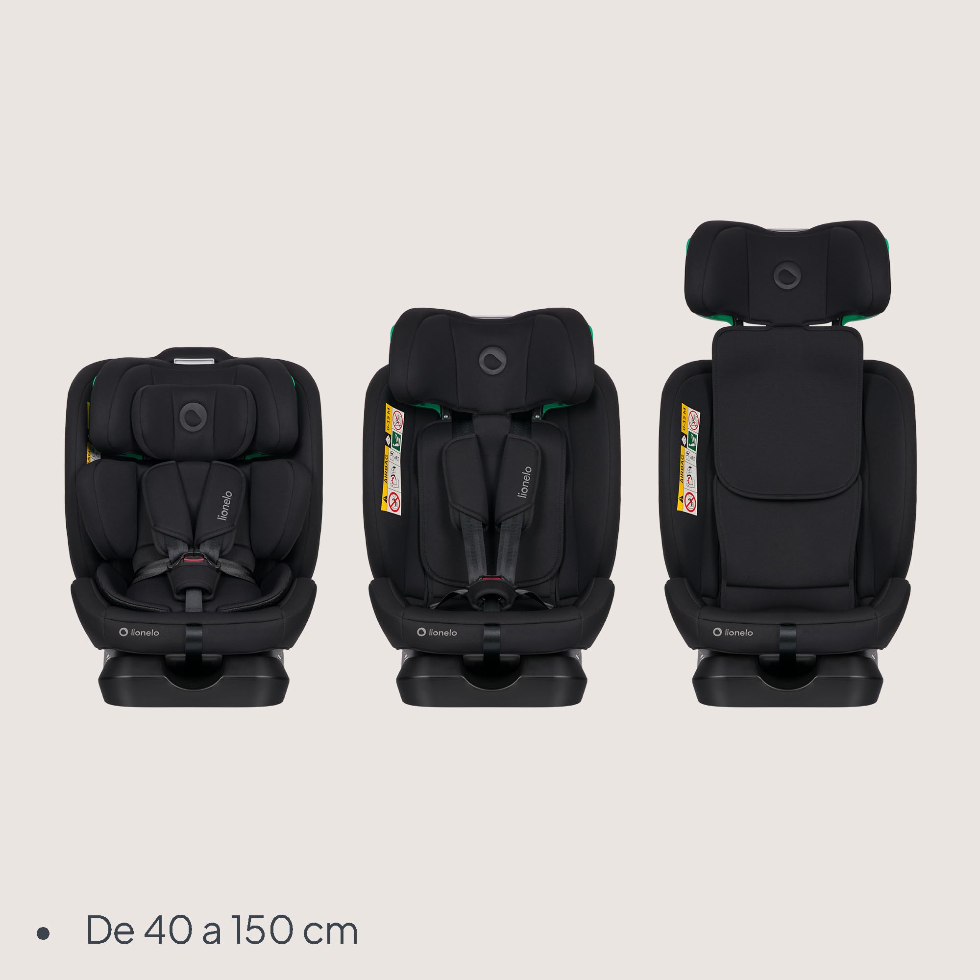 Lionelo Aart i-Size Silla De Coche, Grupo 0/1/2/3, 40-150 cm, 0-12 Años, Instalación Universal Con Cinturón, Reposacabezas Memory Foam Ajustable, a Contramarcha y a Favor de la Marcha, Funda Extraíble