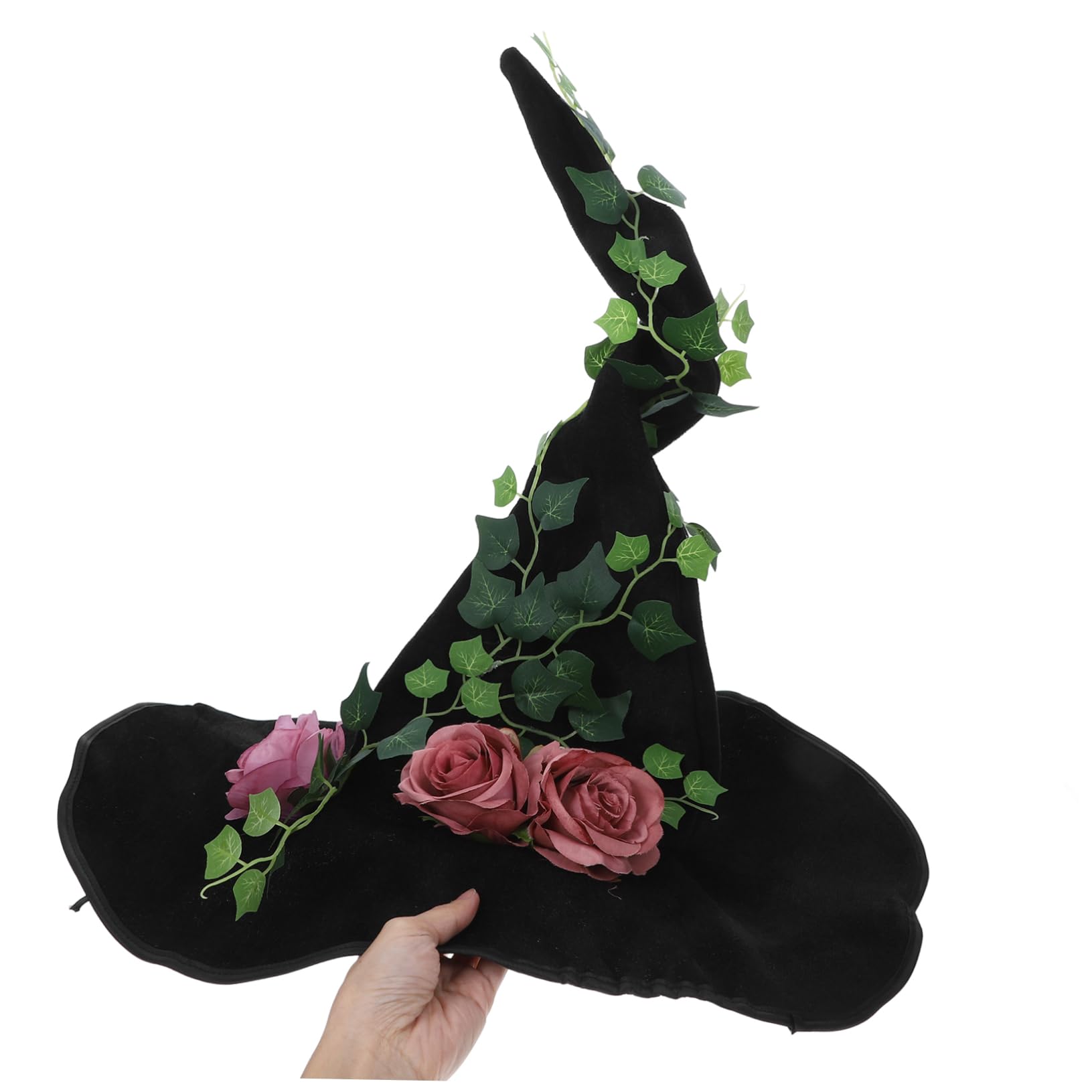 Sombrero De Bruja Negro Diseño De Rosa y Vides Para Halloween y Confortable Para Disfraces De Mujeres Fiestas y Eventos