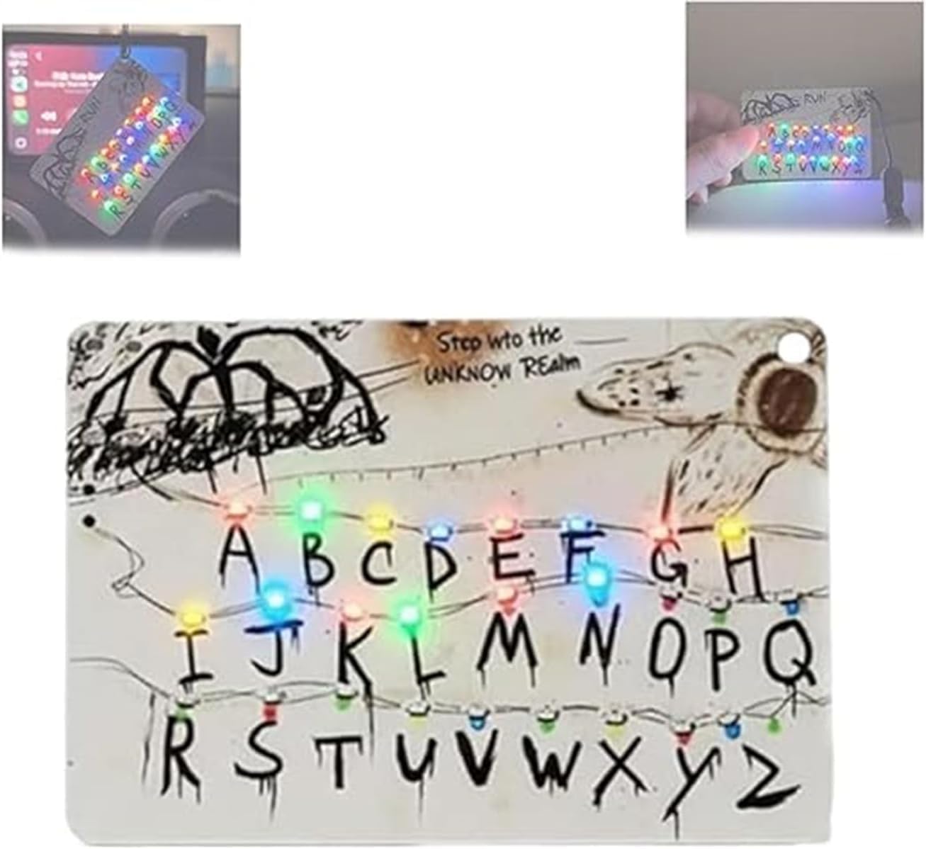 Gokame LED Card Pendant Light - Cute Cards-LightPendant, Upside Down LED Car Ornament, CardLight Pendant, Funny Hanging Car Accessory with Soft Glow Light, Glowing Warning Keychain (White)