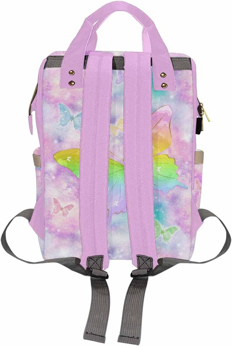 Customized Diaper Bags For Baby For Outdoor Shopping Customized Newborn Gift Princess Daycare Bag Personalized Back Pack Mommy Bag, Rainbow Butterflies