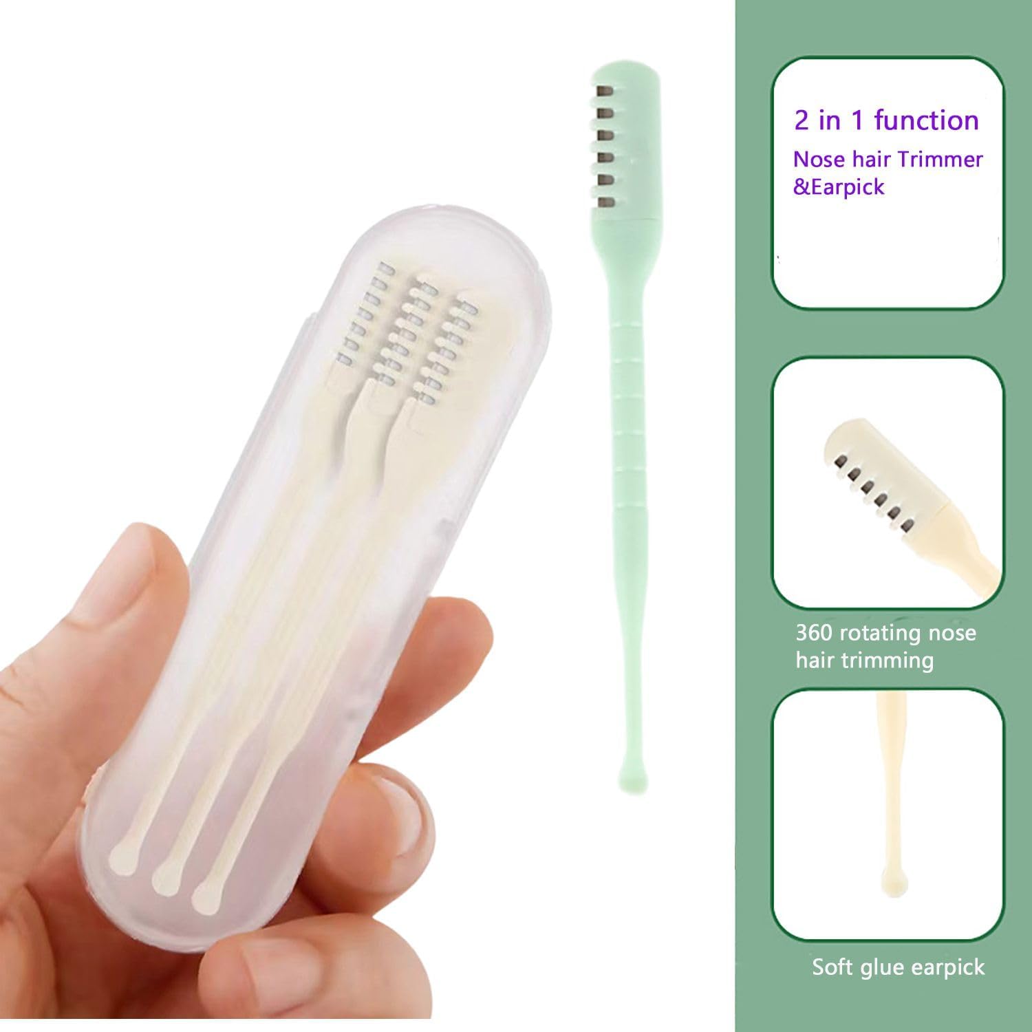Manual Nose Hair Trimmer for Man & Woman,Trimmer for Nose,Ear,Moustache Hair,Waterproof,Stainless Steel with Brush,Nasal Clippers (Green, 6 Pcs)