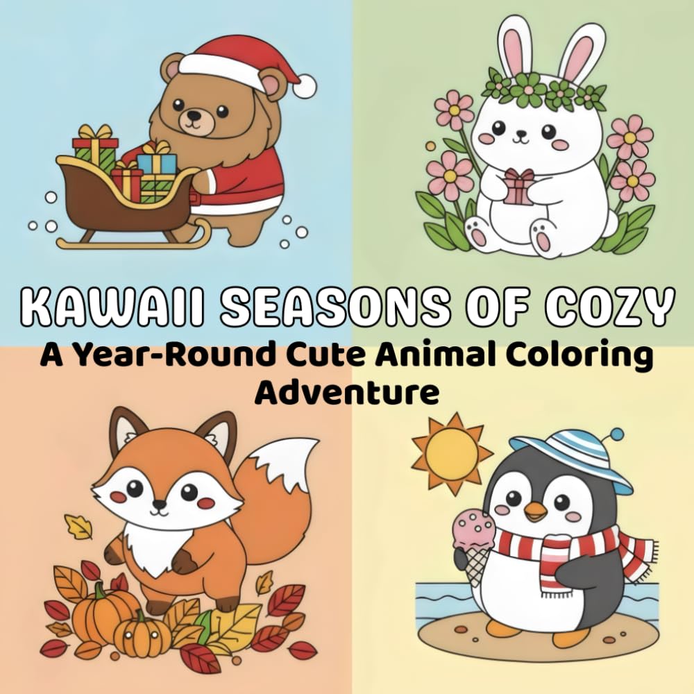 Kawaii Seasons of Cozy: A Year-Round Cute Animal Coloring Adventure