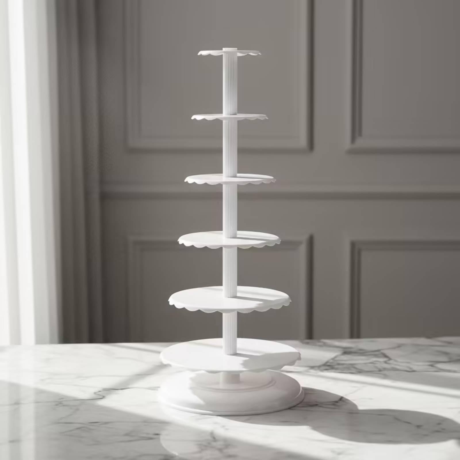 MagiDeal Support à Gâteaux à Six Niveaux avec Plaques Graduées en Plastique Blanc Robuste pour Présenter sserts et Pâtisseries Lors Mariages et Réceptions