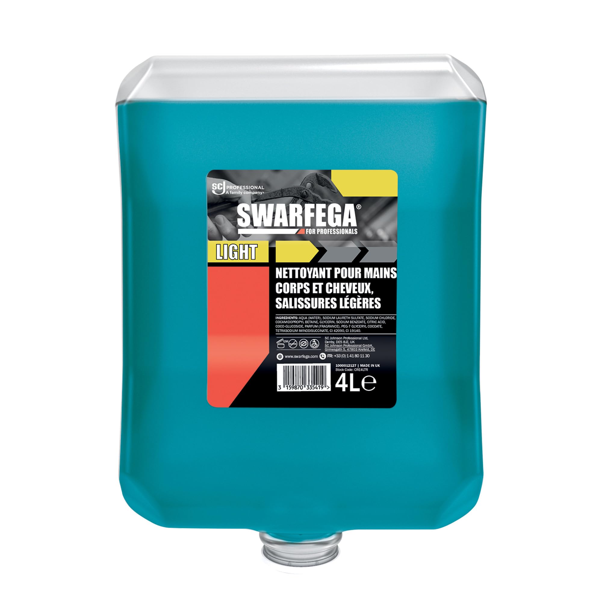 Swarfega Light – Nettoyant Mains, Corps et Cheveux – Recharge 4 L – Formule Hydratante – Usage Professionnel