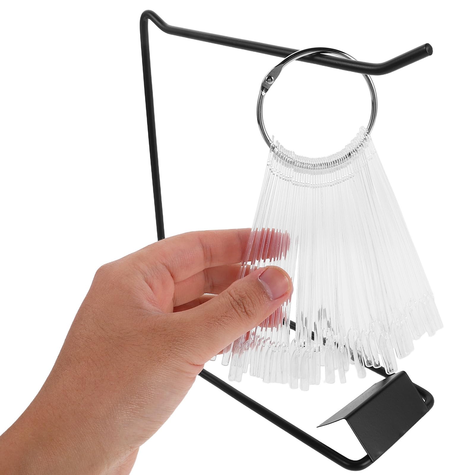 COLLBATH Muestrario de Uñas Cuadradas 50 Piezas Soporte de Hierro y Aro Redondo para Exhibición en Salones de Manicura y Práctica de Esmaltes Acrílicos Duraderos