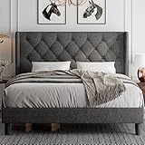 iPormis Queen Bed Frame Upholstered Wingback Platform Bed Frame with Diamond Button Tufted Headboard