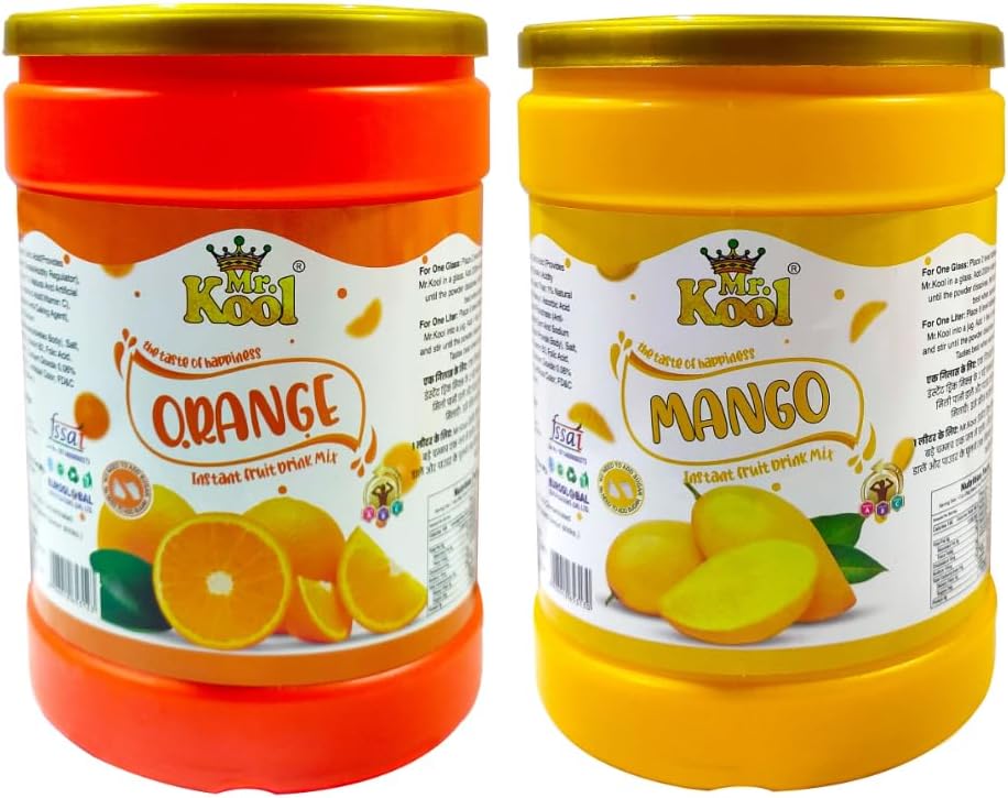 Instant Drink Powder Orange, Mango 500 Gm X 2 Pack, Provides Instant Energy, Vitamin C Fruit Juice Powder For Energy, Health & Nutritional Easy to Make Refreshing Drink