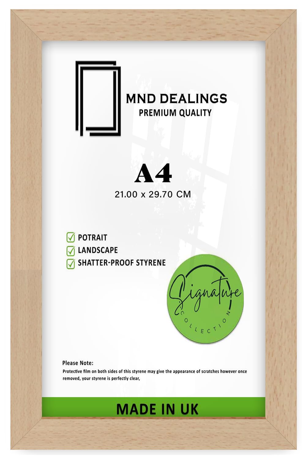 Mnd Dealings Beach | Mdf Picture Frame A4 (21.00 X 29.70 Cm) Perfect For Portrait/Landscape Display, Stylish Art & Home Wall Décor With Hanging Hooks For Secure Mounting [ Beech ]