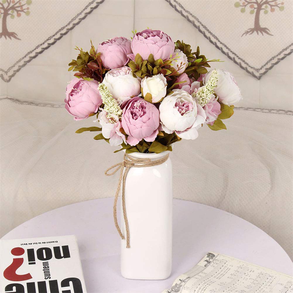 ToBe-U Fake Flowers Vintage Artificial Peony Silk Flowers Bouquet Wedding Home Decoration,13 Stems