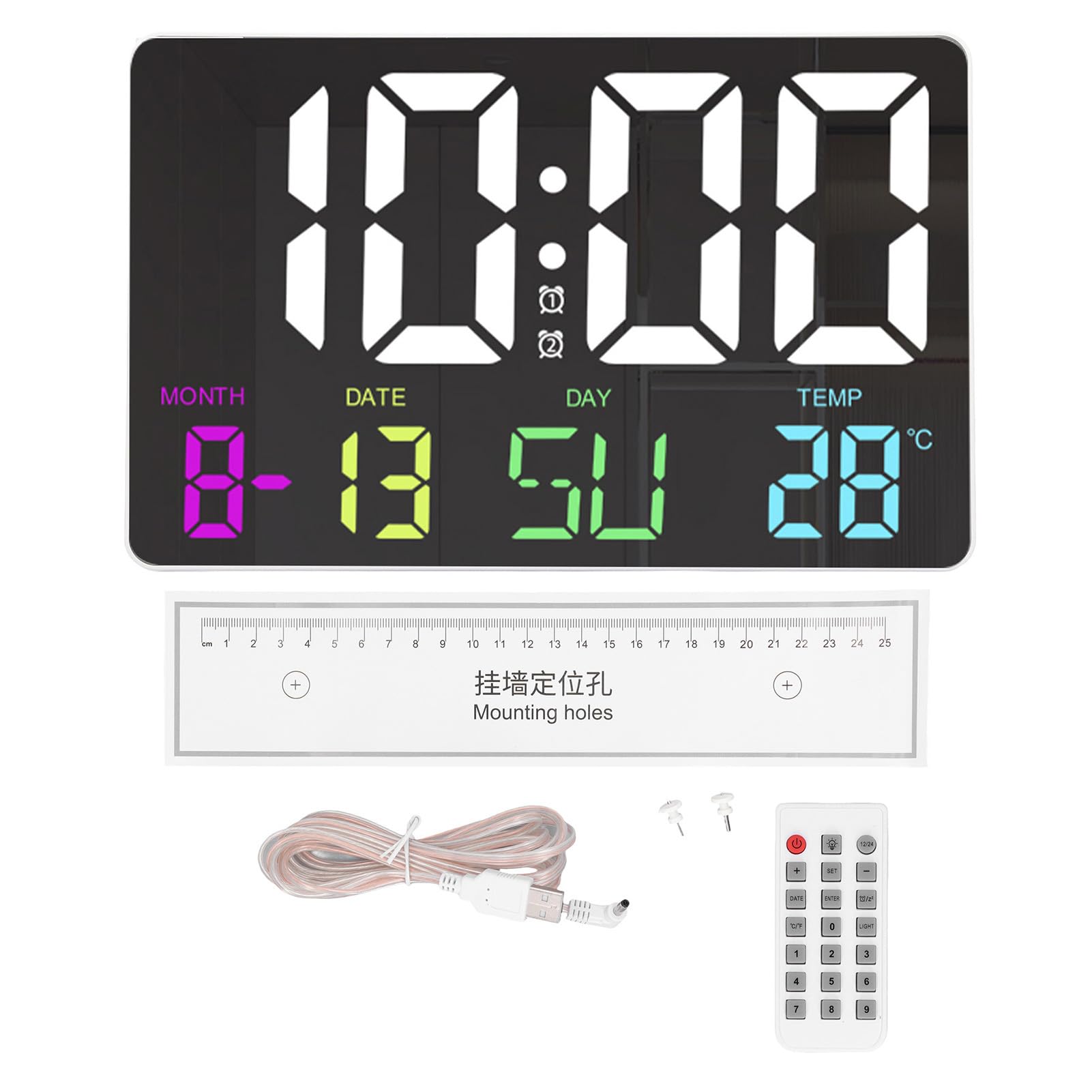 Headerbs Digitale Wanduhr, LED Große Wanduhr mit Fernbedienung, ABS, für