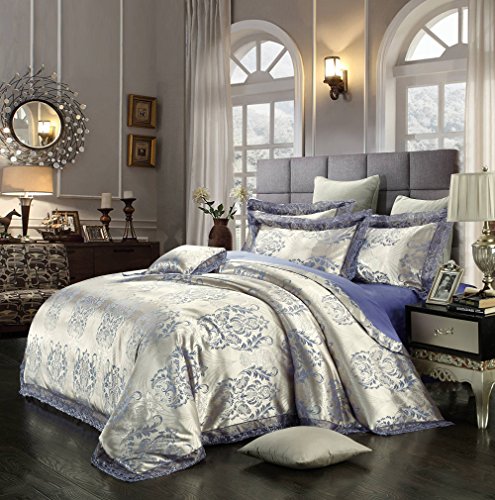 Beddingleer Juegos de Fundas para Edredón 100% Algodón Jacquard de Satén Juegos de Ropa de Cama Estilo Europeo Moda Exquisito Juegos de 4 piezas, 220 x 240 cm, #3 Cover