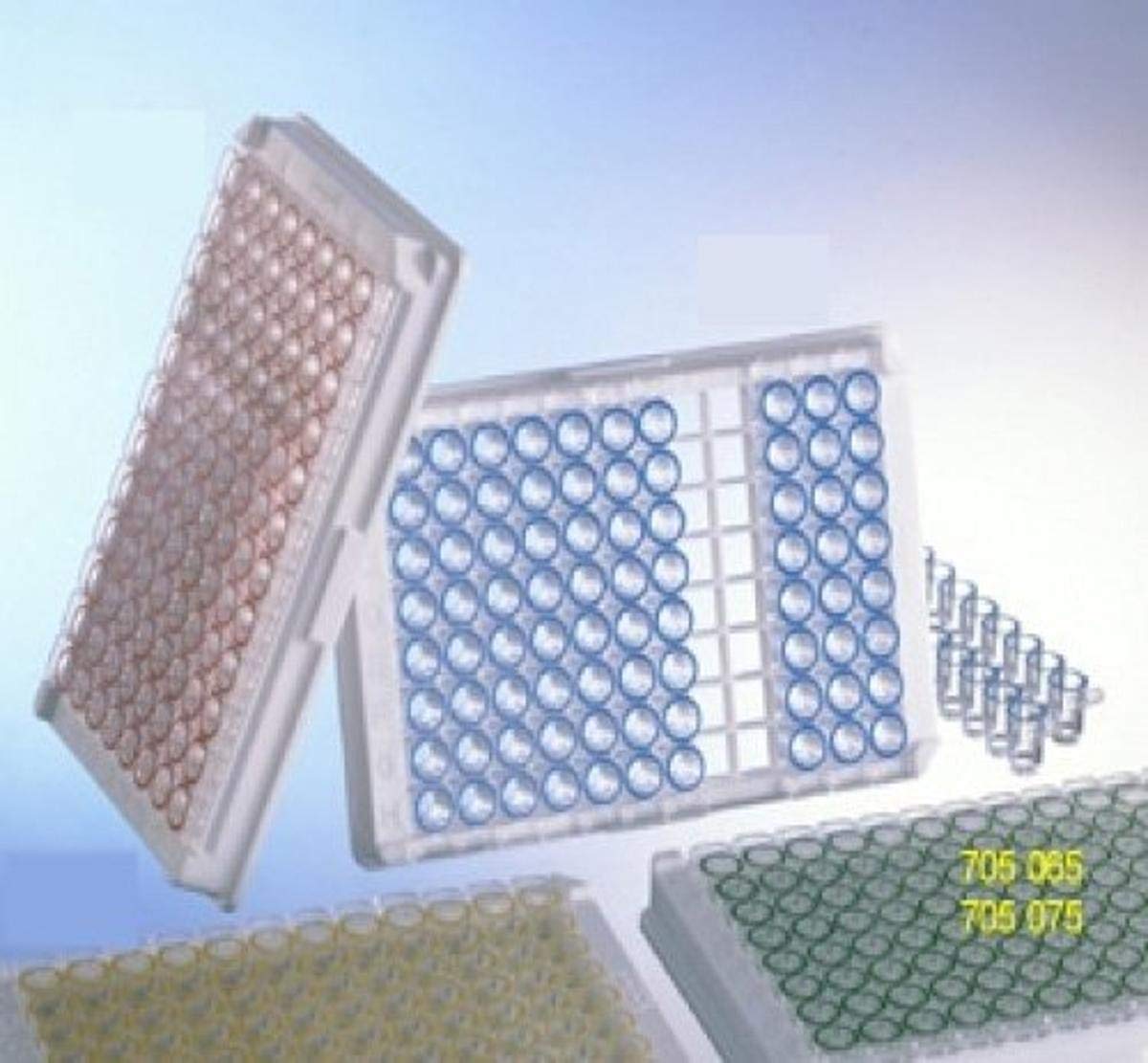 705076 Microlon 600 96 Well C8 Single-Break Strip Plate, High Binding, 1X8 Break-Apart C-Bottom Strips, Clear Wells with Yellow Rim, Polystyrene (Pack of 100)