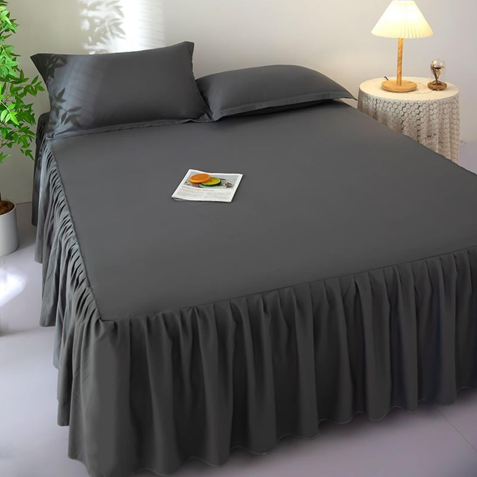 Tour de lit anthracite 180x200 cache-sommier fronceur gris foncé plissé