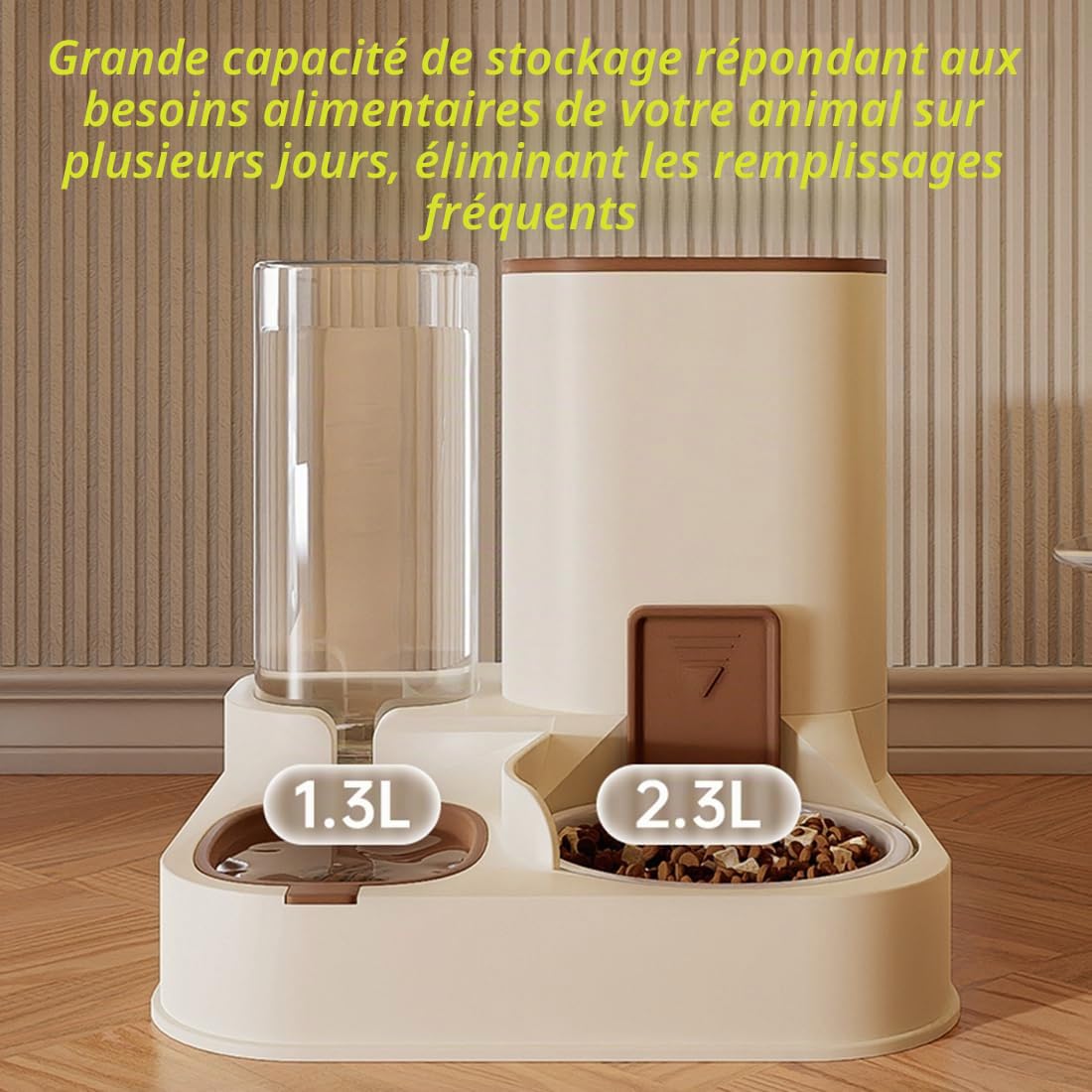 Nourriture Automatique 2 en 1, Distributeur de Nourriture de Voyage et Distributeur d'eau pour Chiens, Chats, Animaux domestiques, Amovible, Facile à Nettoyer, la Taille du Rabat est réglable, bac en