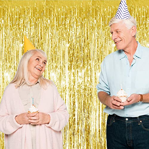 Image of 3Pcs Gold Metallic Tinsel Foil Fringe Curtains,3.2ft*8ft Gold Photo Booth Backdrop Streamer,Photo Booth Props,for Party Door Wall Curtains Bachelorette Birthday, Christmas,New Year Decorations