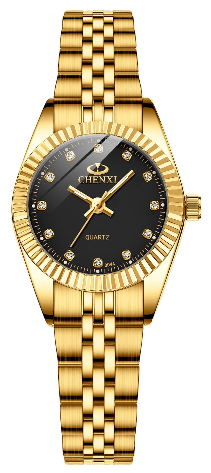 MASTOP Reloj clásico de acero inoxidable dorado para parejas para él y para ella reloj de cuarzo impermeable, Negro dorado, Reloj de cuarzo