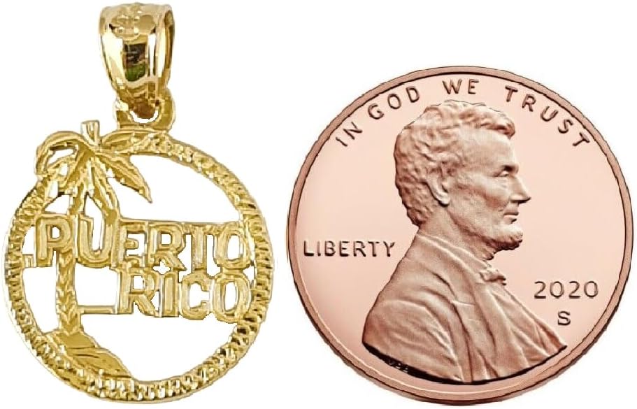 14k Yellow Gold Puerto Rico Island Pendant, Made in USA
