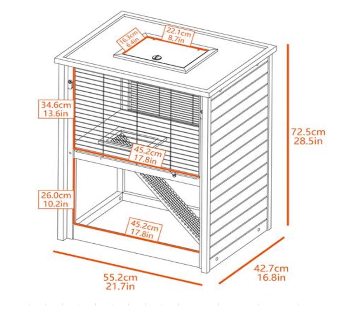 Jaula para hámster de 2 Pisos - Casa para roedores multinivel - Mueble Decorativo - 55,2x42,7x72,5cm