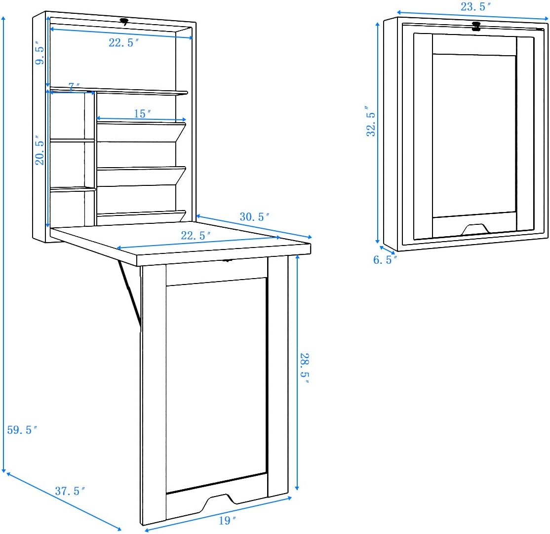 Casart Multi-Function Computer Desk, Wall Mounted Fold Out Table, Convertible Desk Writing Desk for Home and Office