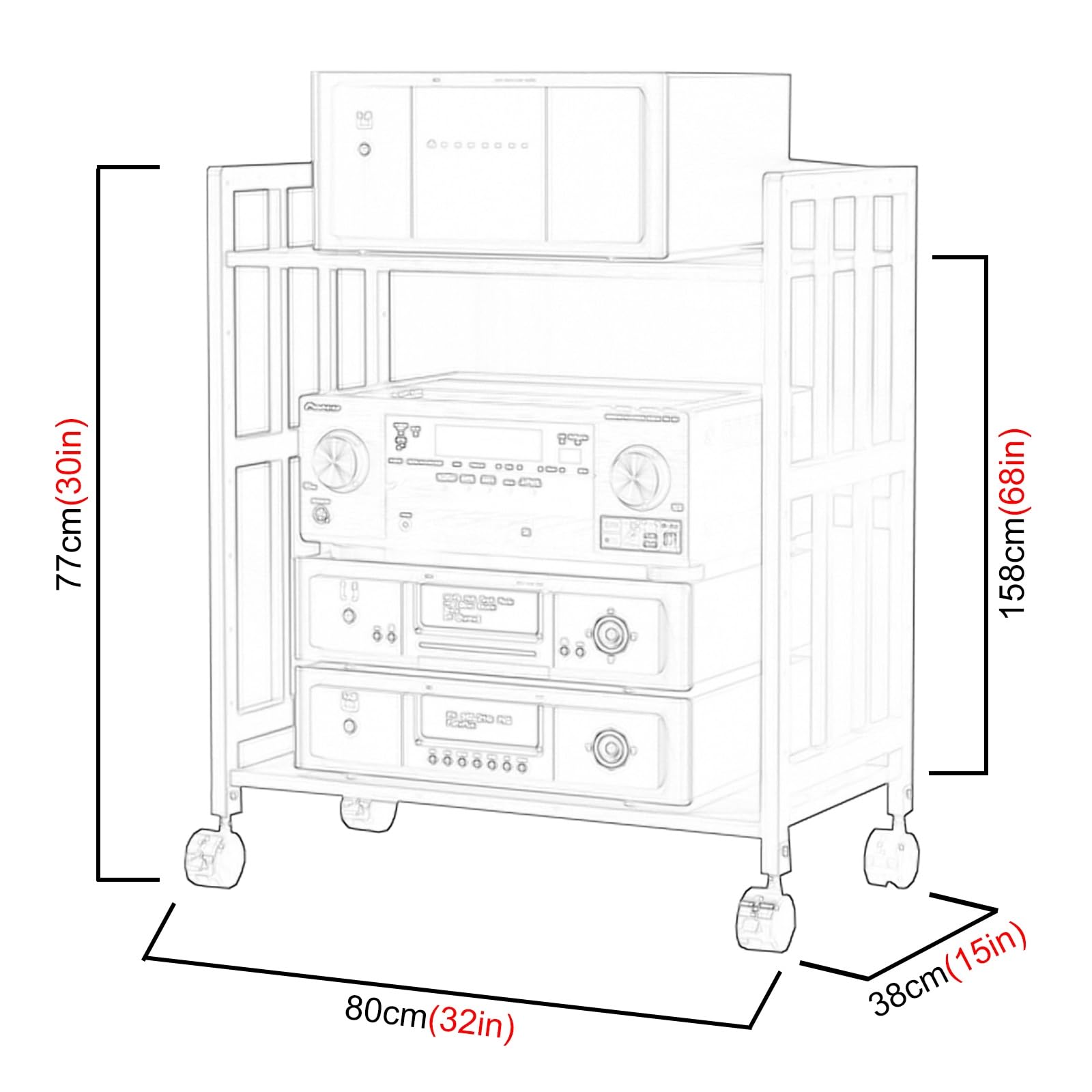 Générique Étagère Audio HiFi réglable – Étagère multimédia roulante à 2/3/4/5 Niveaux, Support stéréo Haut de Gamme pour Home cinéma, Tour de Composants, idéale pour Le Rangement de matériel Audio