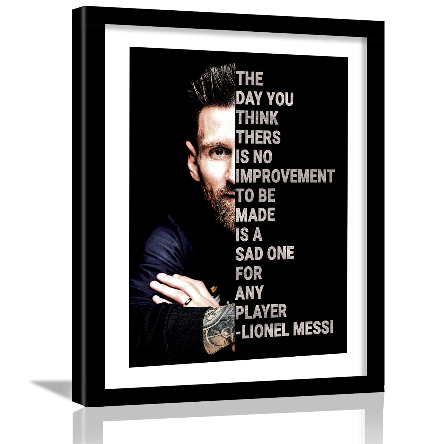 Kotart - Lionel Messi Poster with Frame for Room - Footballer Quotes Poster for Bedroom Home and Office Wall Decor - Motiatonal Quotes Framed Posters (11x14 inch, Framed)