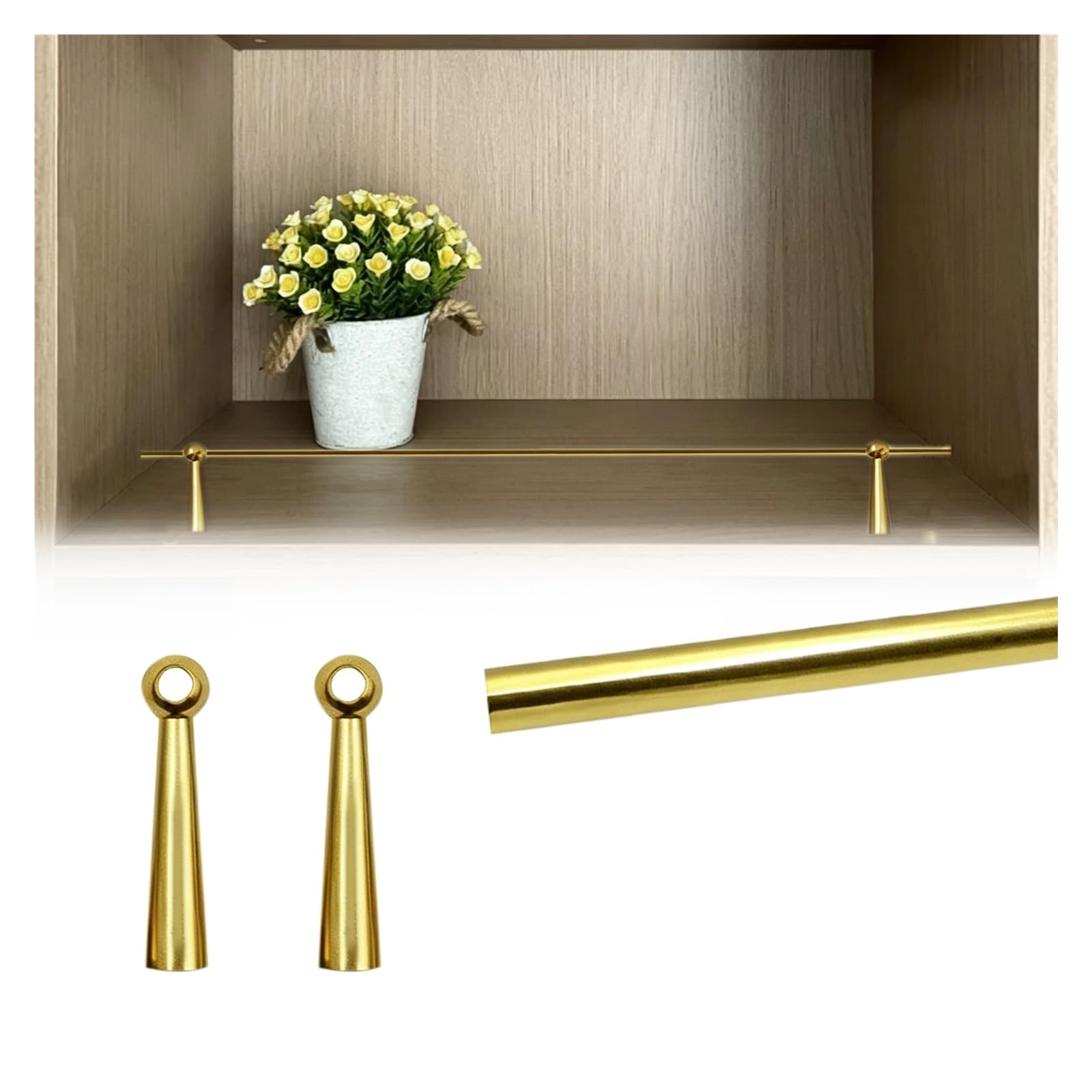 Hphdfs Gold B Detachable Shelf Rail Guard Gold 20-100Cm, Aluminum Anti-Fall Railing With 2 Spindles, Cabinet Guardrail Bar For Shoe Racks/Living Rooms/Hallways(,20Cm/7.9In)