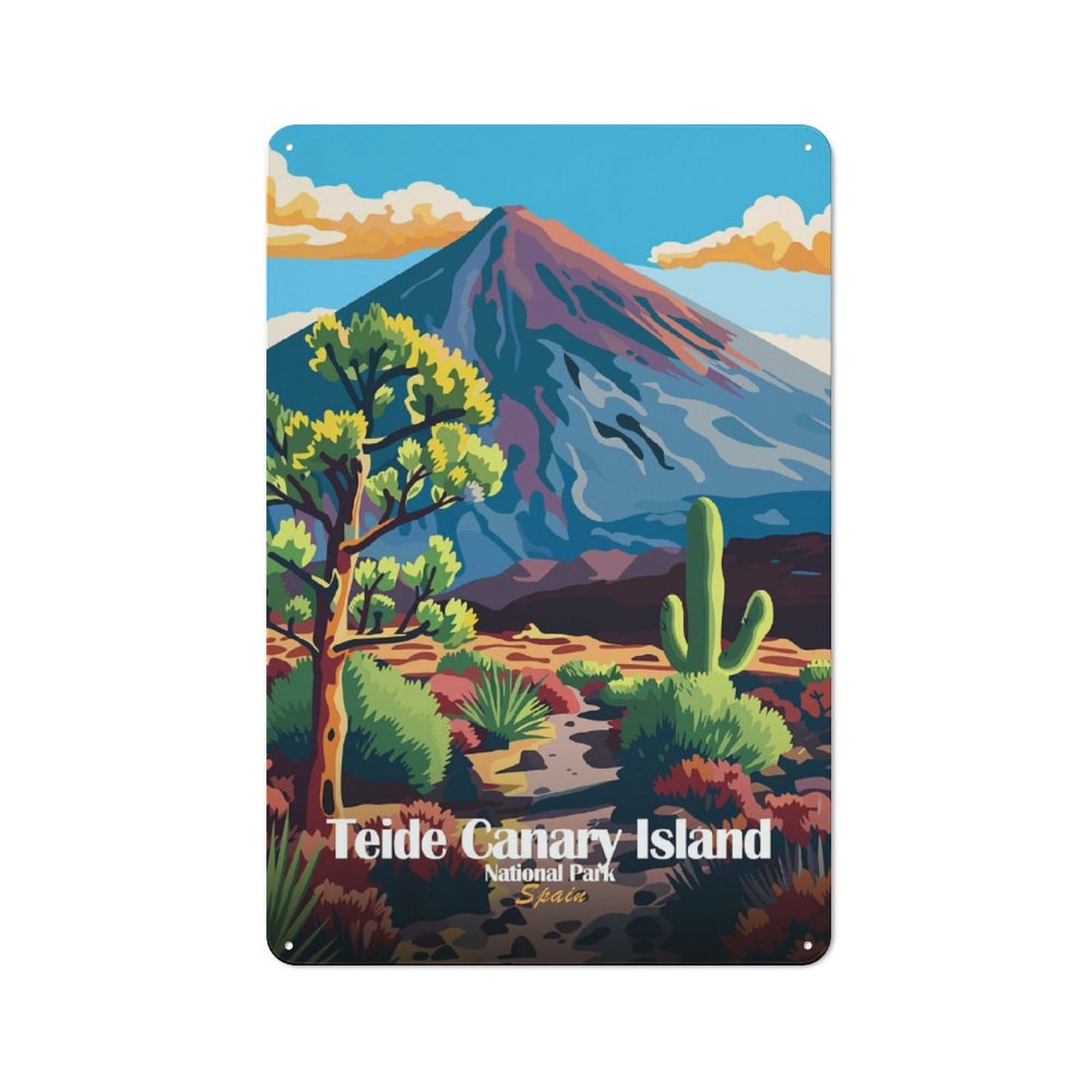 Junmoney Style-1 Tin Wall Plaque 30X20cm With Teide Canary Island National Park Spain For Garage Wall, For People Furnishing A Garage, For Retro Home Interiors