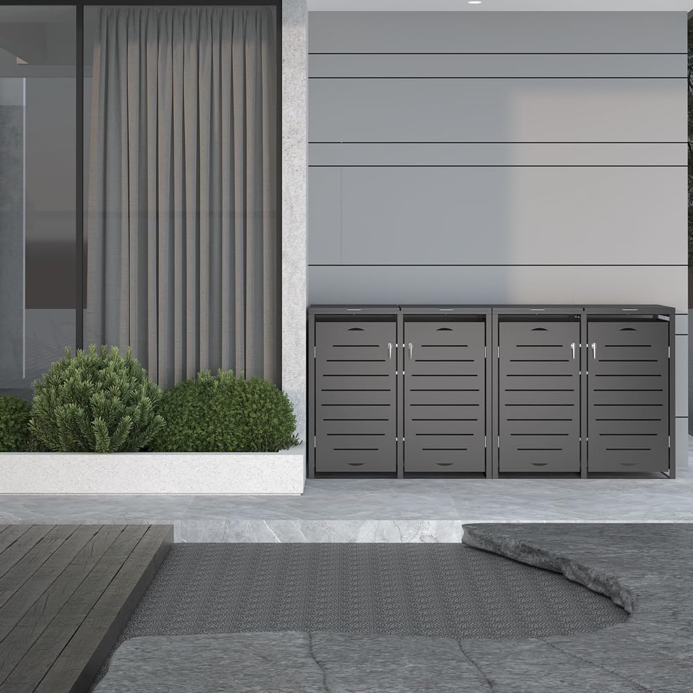 Melko Cache-poubelles anthracite | Extensible à volonté | Revêtement de poubelles pour 4 poubelles | Robuste et durable | Capacité jusqu'à 240 l