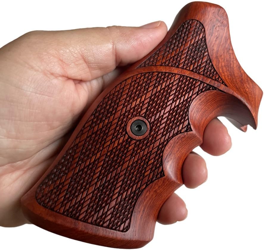 Handmade reproductive Padauk Wood Grips Compatible with Taauuruss Tracker/Judge 17 44 415 425 450 617 627 692, Compact Frame, Diamond Cross Engraved #TK5