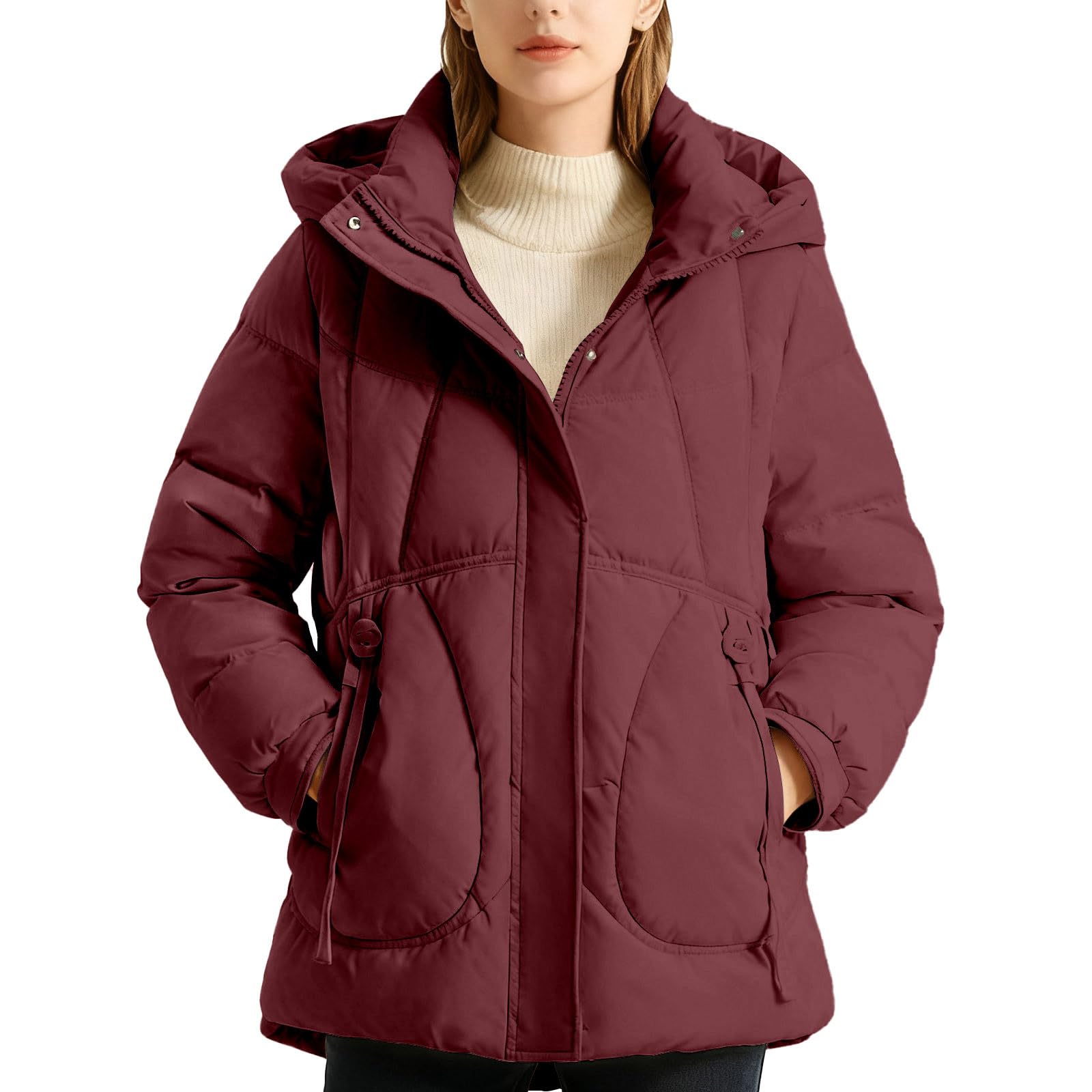 Chaqueta Mujer Abrigo Entretiempo Invierno Cazadora Plumiferos，Chaqueta Elegante Invierno Capucha Corta Acolchada Cálida Ligera Resistente Aislamiento Térmico Clima Frío Mujer
