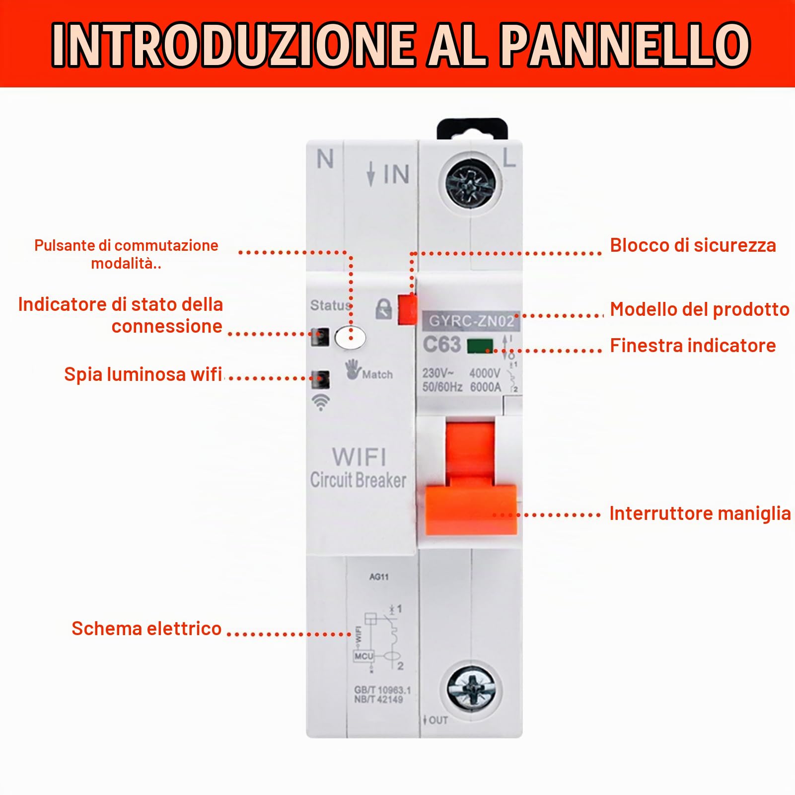 Jadeshay Salvavita con Riarmo Automatico 1P 63A 230V Interruttore Magnetotermico Automatico Timer Relè con Protezione Sovratensione Sottotensione e Sovraccarico,Controllo Remoto Tramite Tuya APP WiFi
