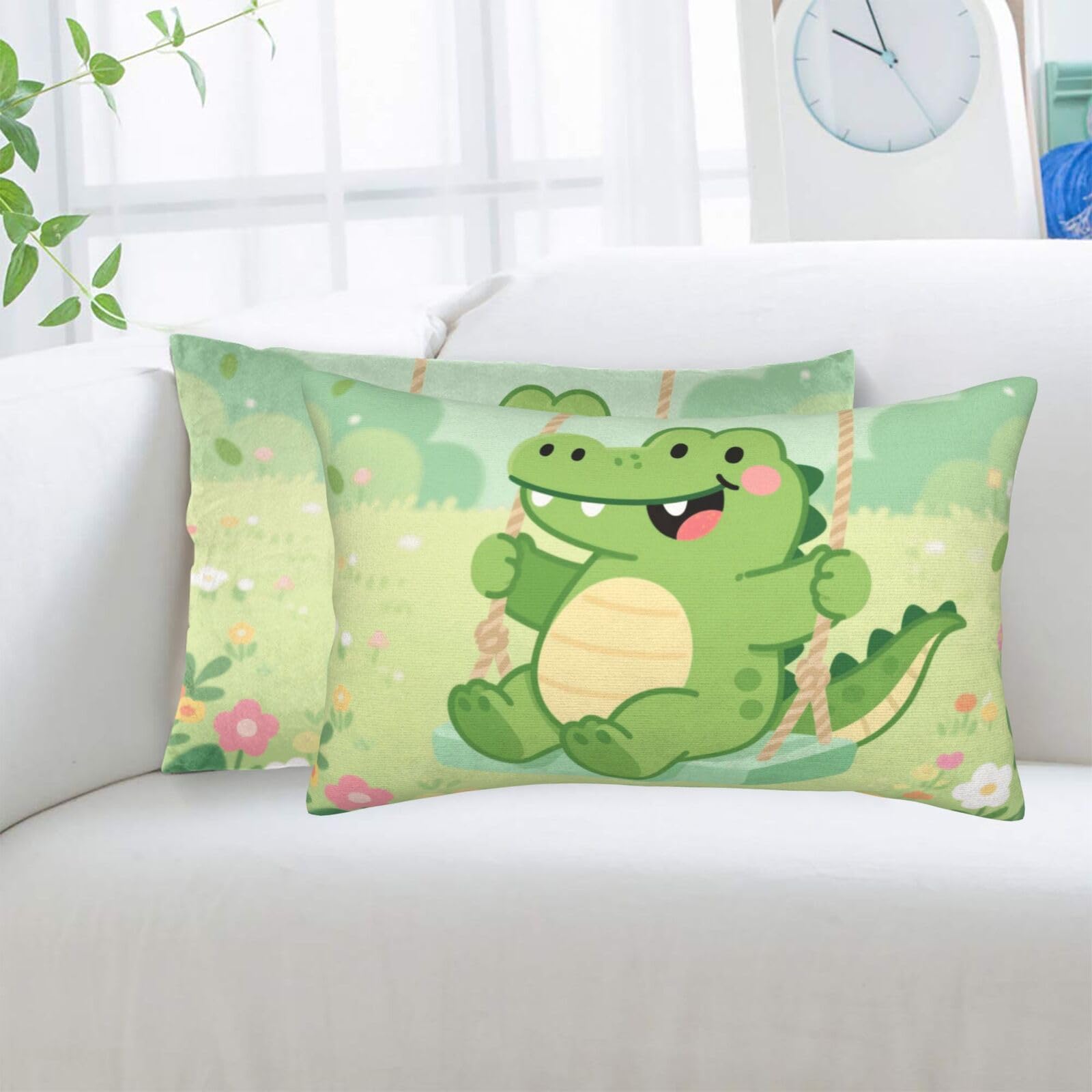 2 Pack Standard Pillowcases Sets, Ultra Soft Comfort Microfiber Plush Pillow Cases Alligator Decorative Throw Pillow Cover with Hidden Zipper for Bedroom, Sofa, Couch,14"X20"