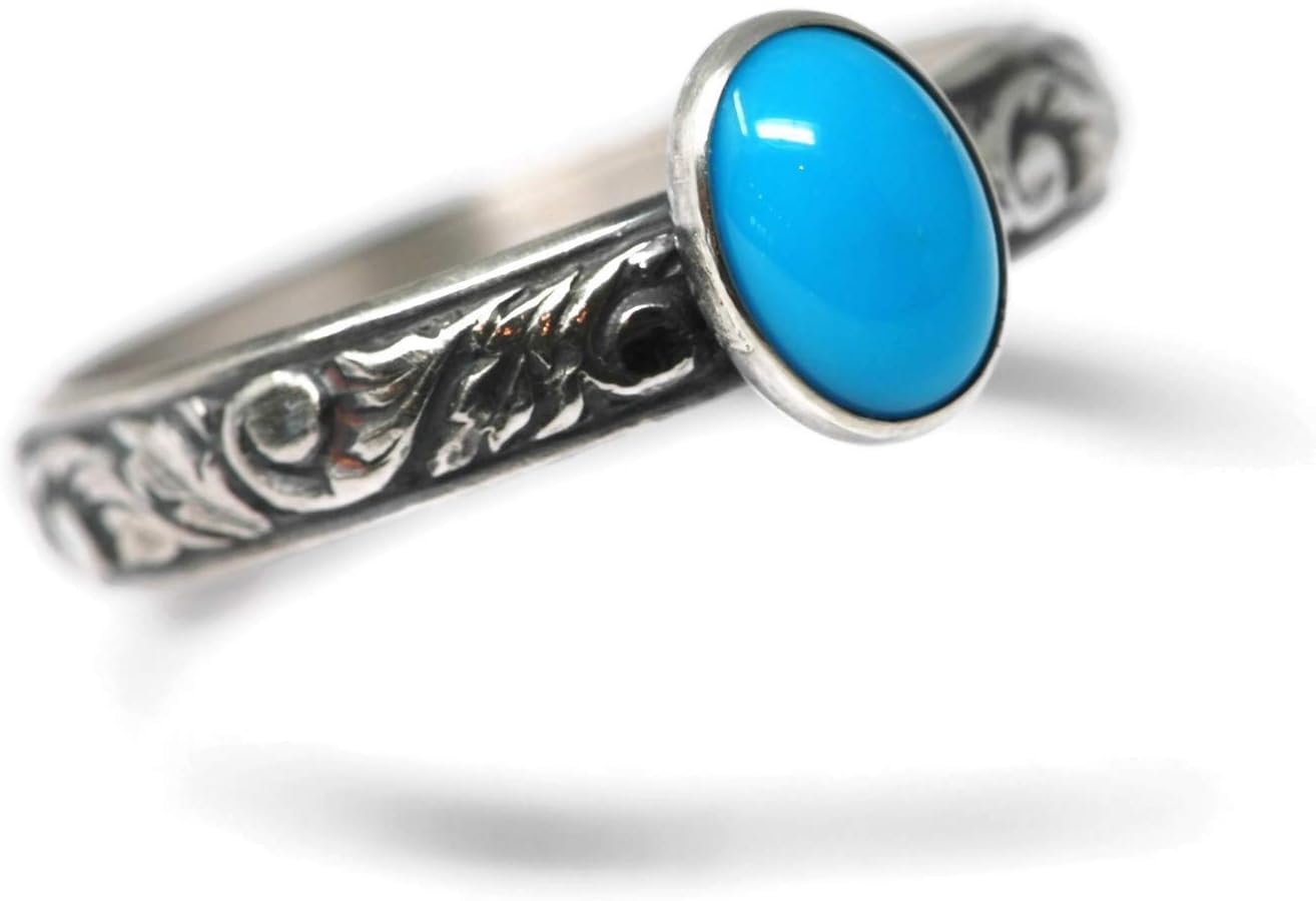 Sleeping Beauty Turquoise Ring Vine Pattern Vintage Silver