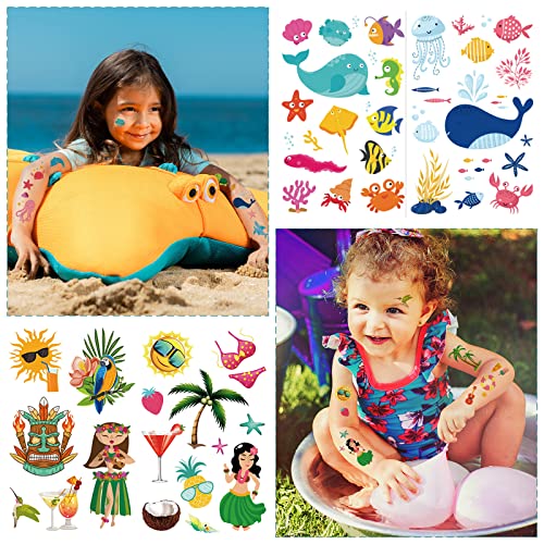 CAYUDEN Waterproof Kids Fake Tattoo Stickers, Mermaid Unicorn Glitter Tattoos Kit, Cartoon Temporary Tattoos for Boys & Girls - Image 3
