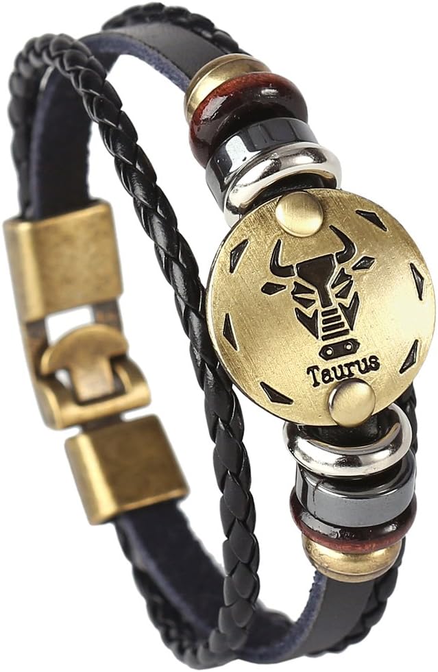 Punk Alloy Leather Bracelet for Constellation Braided Rope Bracelet Bangle