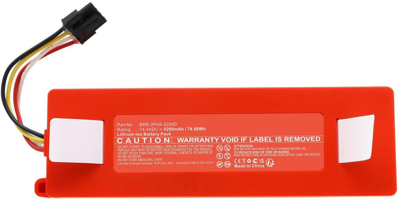 CoreParts Battery for Roborock Vacuum 74.88Wh Li-ion 14.4V 5200mAh, BRR-2P4S-5200D (74.88Wh Li-ion 14.4V 5200mAh for S50, S51, S55, Roborock S50, Roborock S51, Roborock S55)