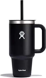 Hydro Flask Travel Tumbler with Handle, Lid and Straw - Insulated Stainless Steel in 32 Oz Black