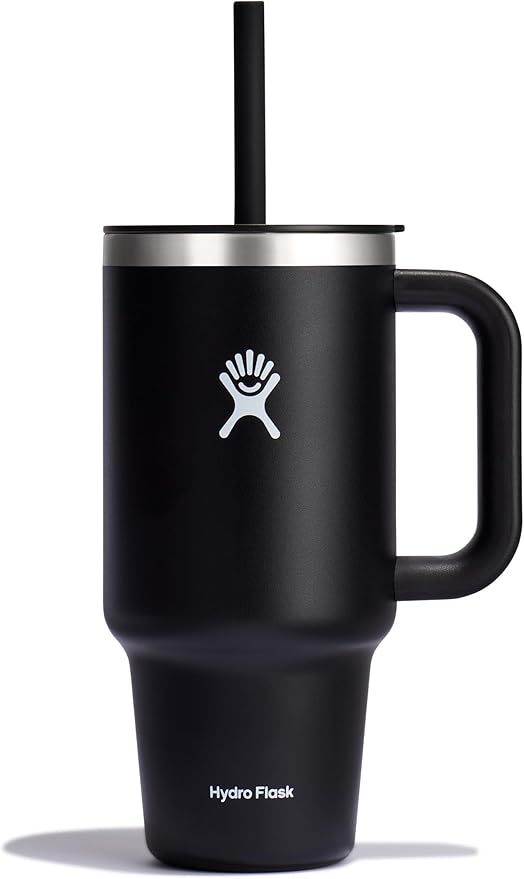 HYDRO FLASK – Travel Tumbler – Thermobecher 946 ml (32 Oz) mit verschließbarem Press-In-Strohhalmdeckel – Edelstahl – Doppelwandige Vakuumisolierung – Spritzwassergeschützter Deckel – Black
