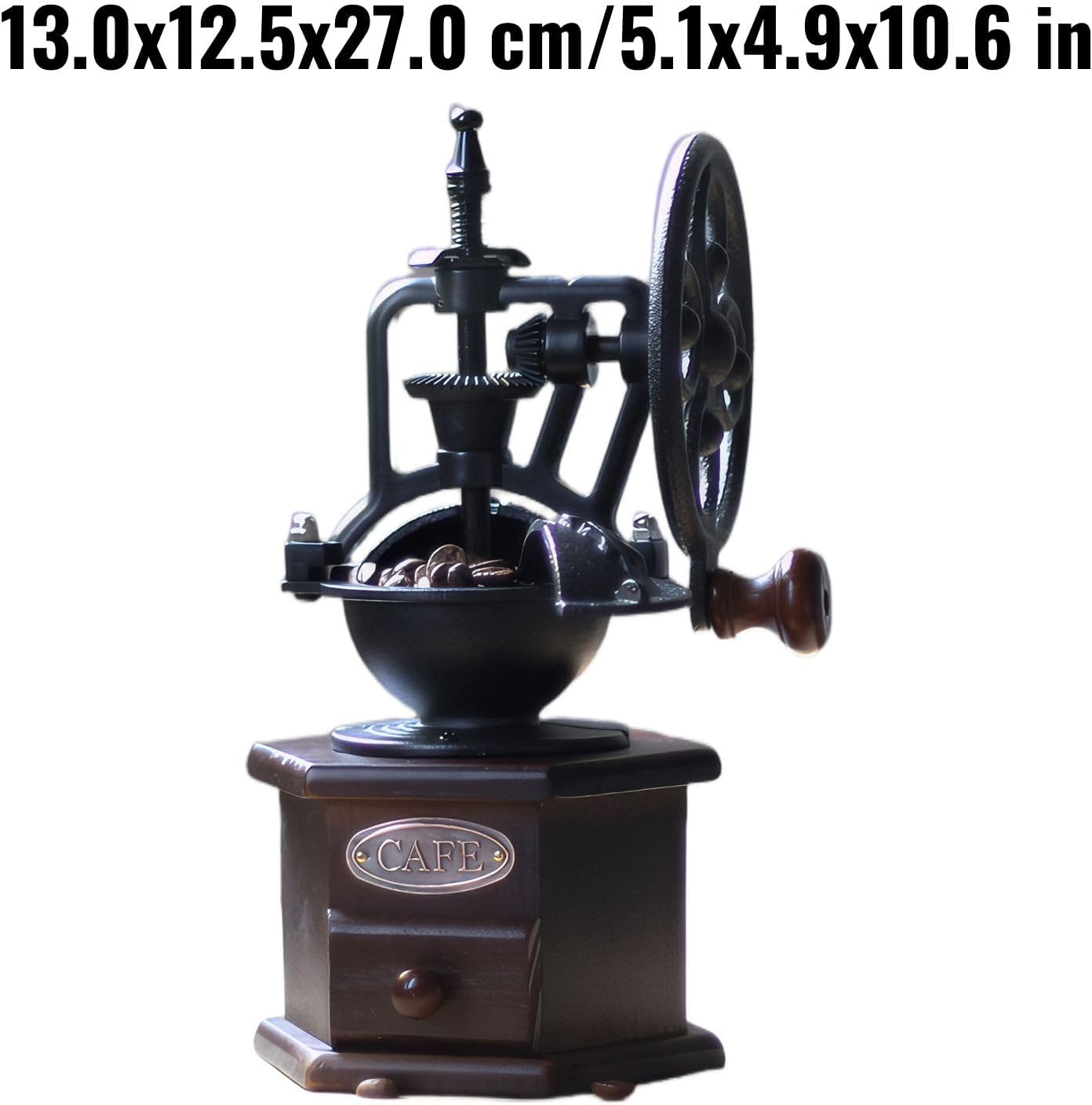 Hand Crank Coffee Grinder with Ceramic Burr, Manual Coffee Grinder for Home and Commercial Use, Retro Cast Iron Construction