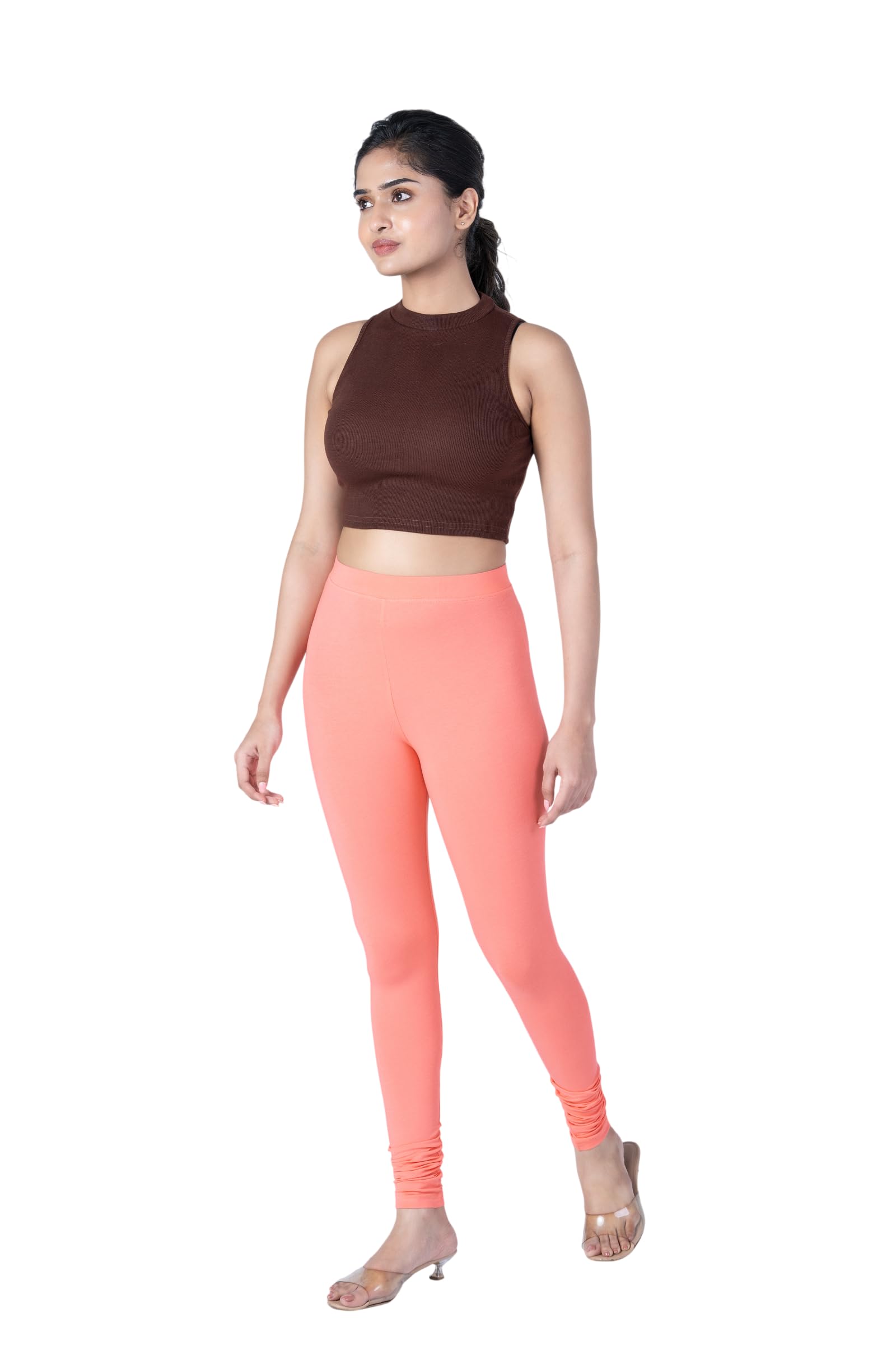 Slimflow Light Coral Churidar Leggings | Soft Cotton Blend | Breathable Stretchable Fabric | Ethnic for Women-picture-46