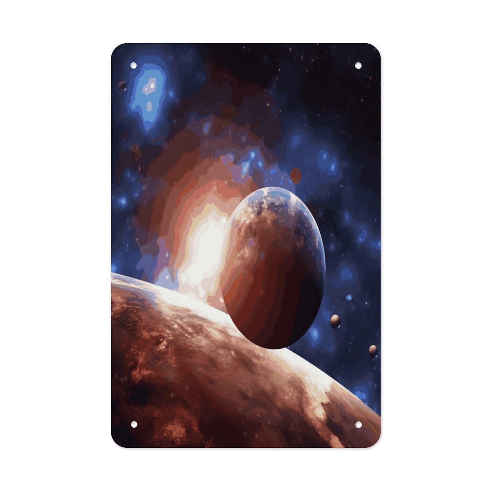 LDGSUPH Planets in Space Background Wall Art Prints Folded Edge Iron Sheet Painting with Holes for Wall Prints Decorative Picture Metal Signboard Decor Painting for Outdoor Indoor Wall Decor