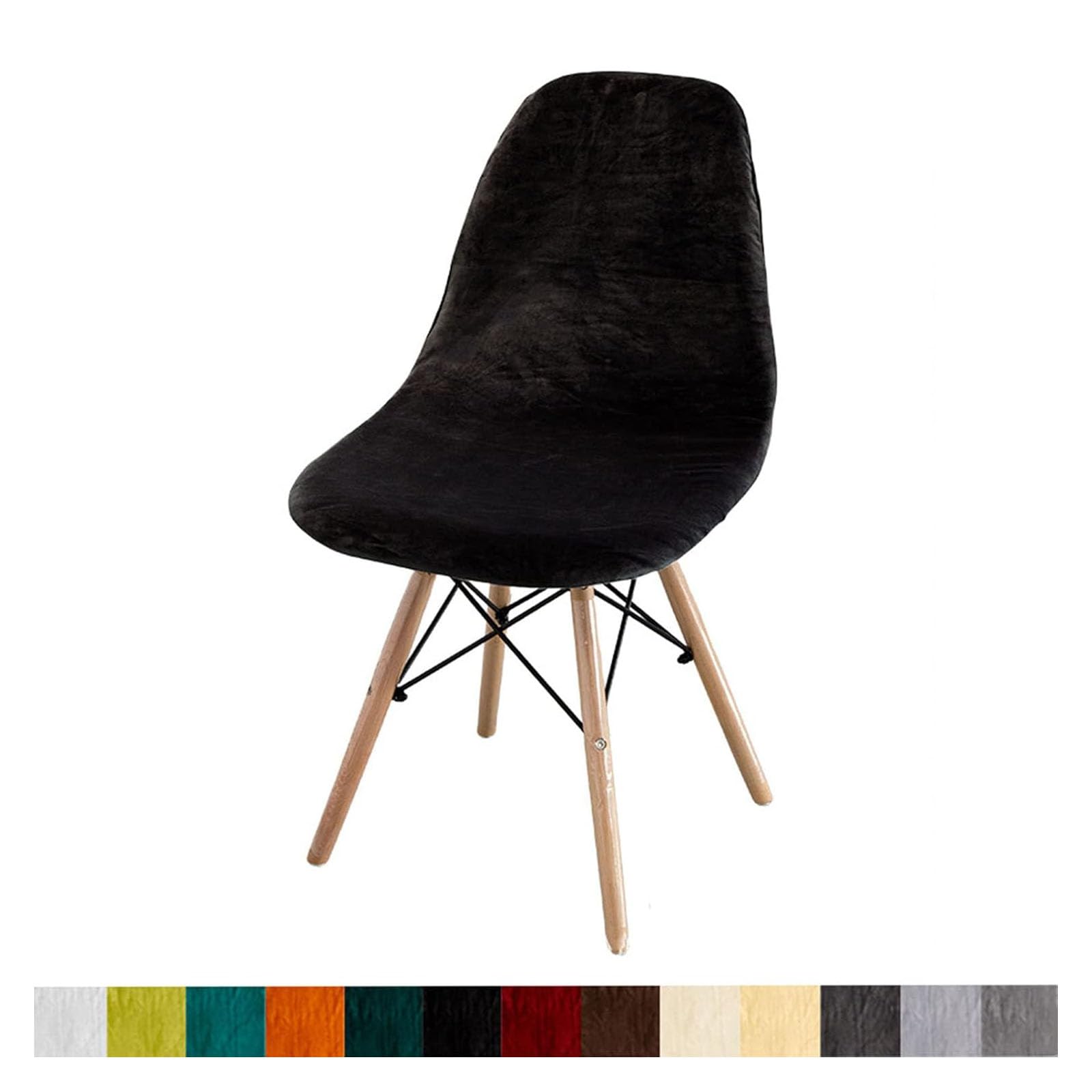 Housses de chaise sans accoudoirs en velours noir salle à manger moderne x2