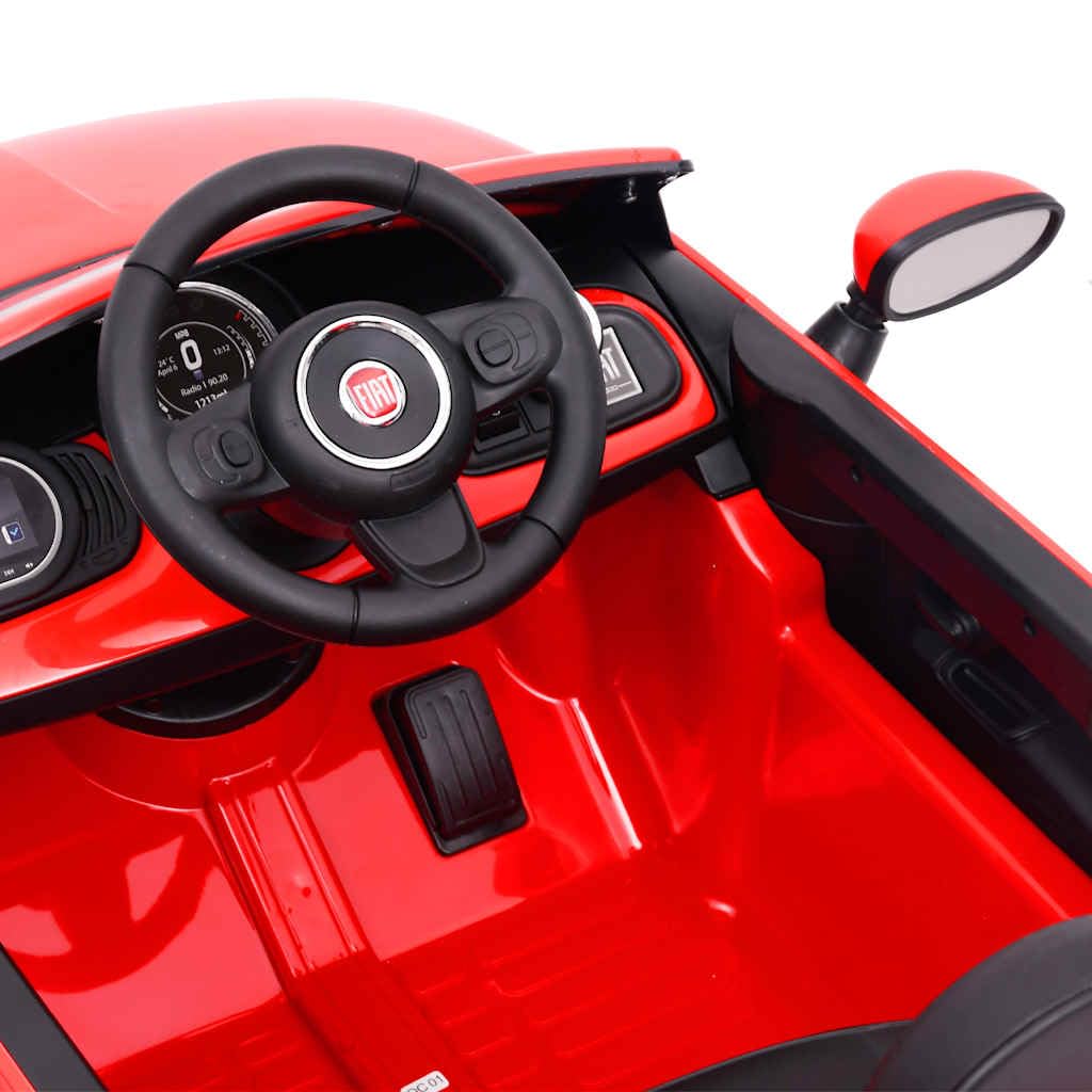 Samochód elektryczny dla dzieci Fiat 500 czerwony z muzyką, diody LED, pas bezpieczeństwa, silnik 30 W, dla dzieci w wieku 3-6 lat, do użytku wewnątrz i na zewnątrz, prezent, trwałe tworzywo