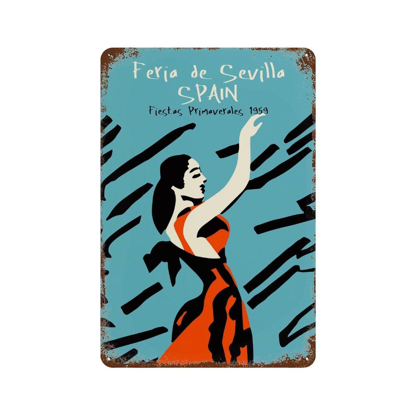Aged Metal Wall Plaque with Feria De Sevilla Spain Design 11.8"x7.9", for Basement, Hobby Room And Garage Decor, Farmhouse Wall Decor
