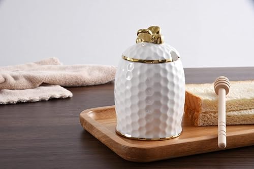 Miniatura 5 de Pampa Bay Get Gifty - Tarro de miel de porcelana y cuchara de peine, color blanco con ribete dorado