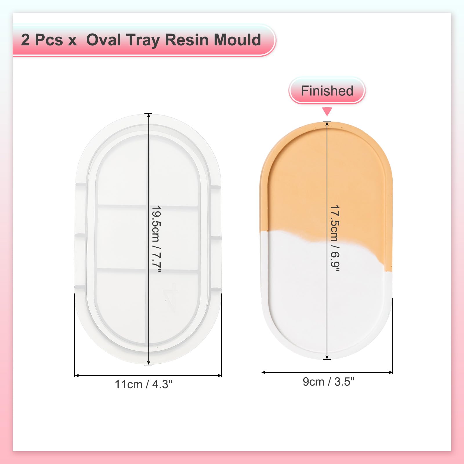 PATIKIL 6.9 x 3.5 x 0.6 Inch Oval Tray Resin Mould with Edge - Image 2