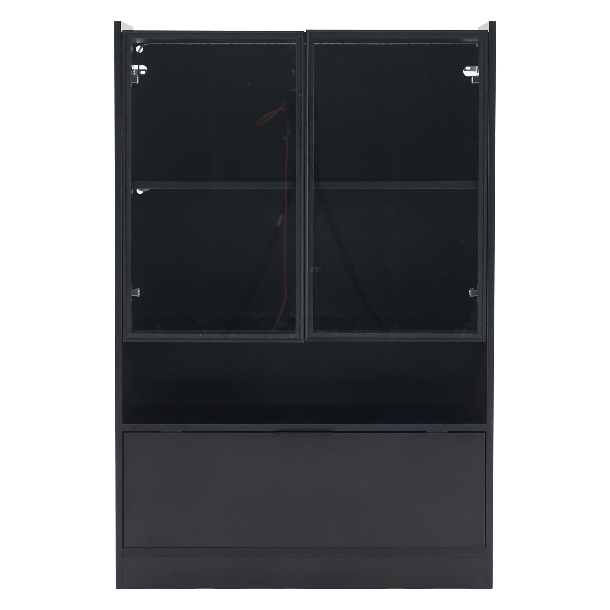 Vitrina moderna con LED, color negro mate, altura 120 cm, con iluminación LED de 16 colores, vitrina de cristal con iluminación, armario de salón con puertas de cristal y puerta abatible