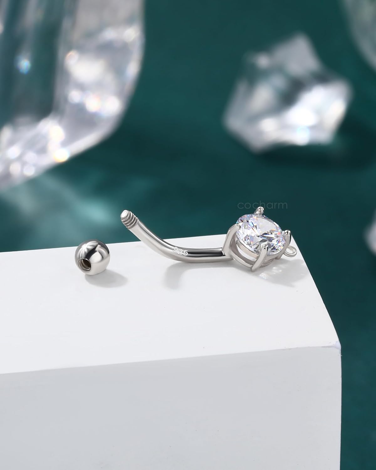 COCHARM 925 Sterling SIlver Belly Button Rings 14G 10MM Navel Rings for Women Surgical Steel Belly Button Piercing Jewelry