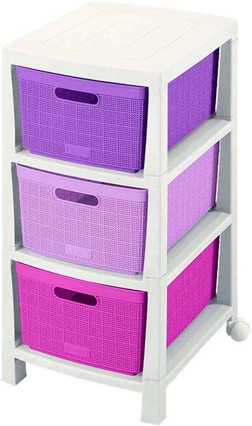 Plastic chest of drawers with 3 colored drawers, Drawer organizer 25in